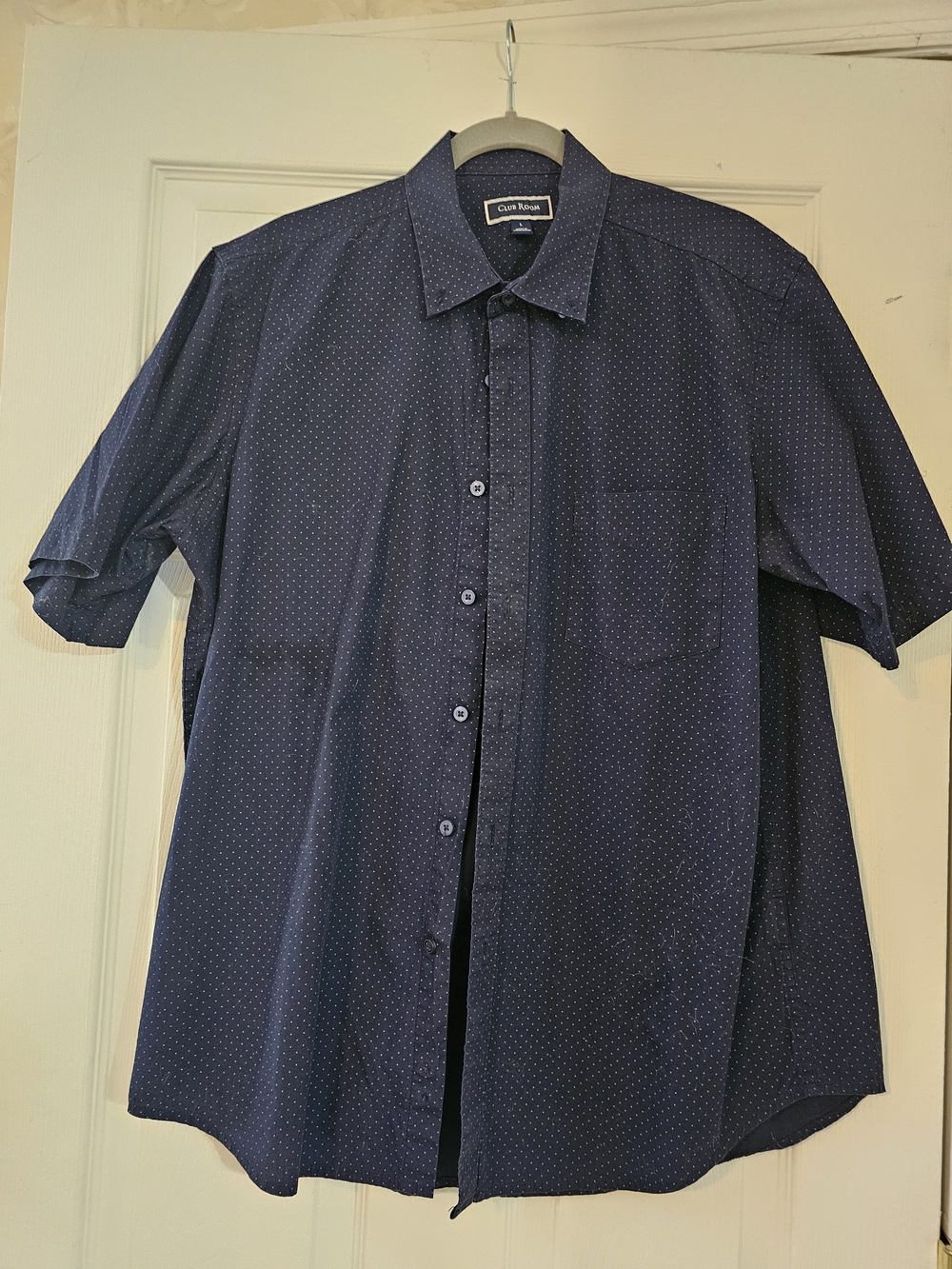 Club Room Navy Short-Sleeve Button-Down with Microdot Pattern